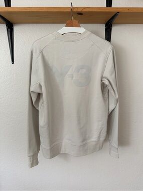 Y-3 Men's Cream Crewneck Sweatshirt with Subtle Logo